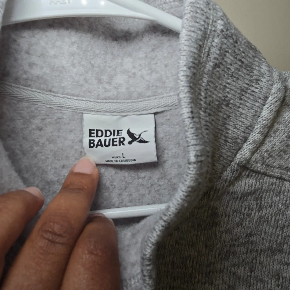 Eddie Bauer Mens L Gray Sweater Fleece Full Zip Vest Outdoor Heritage Logo Marl